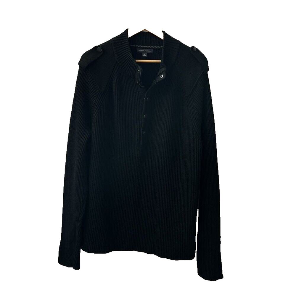 Banana Republic Mens Black Size XL 1/4 Snap Zip Sweater 100% Wool Ribbed Soft